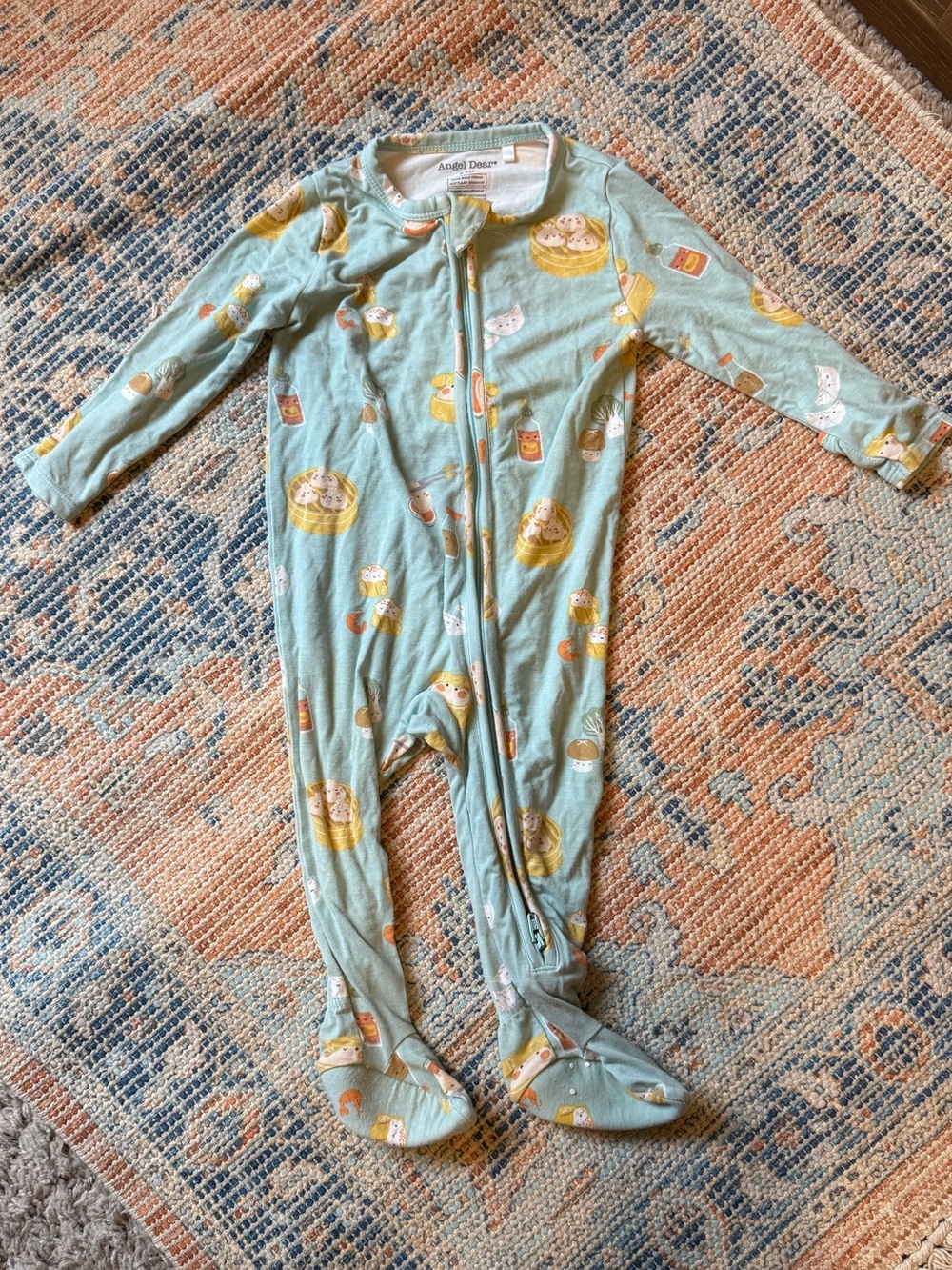 Angel Dear Mint Green Footed One-Piece Pajamas with Snack Print